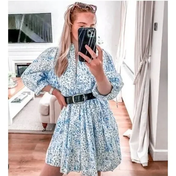 ZARA Blogger Fave Floral Printed Poplin Mini Babydoll Dress - Picture 3 of 10